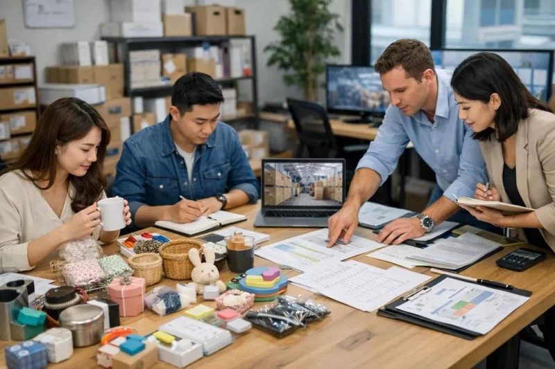 Product research team reviewing trending products