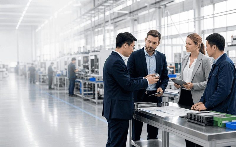 Meeting suppliers at a China factory